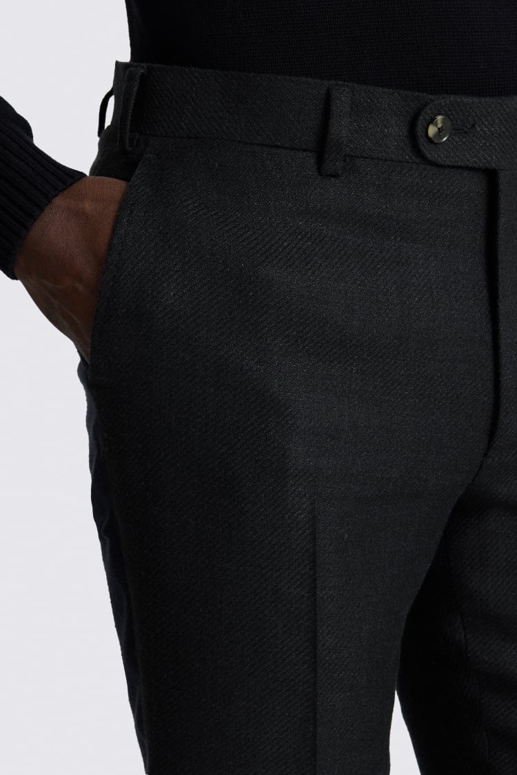 Italian Tailored Fit Black Twill Trousers