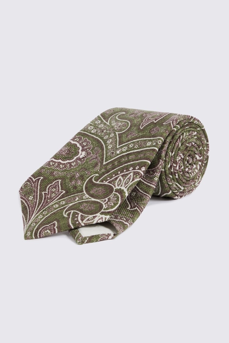 Bottinelli Olive & Dusky Pink Silk Paisley Tie