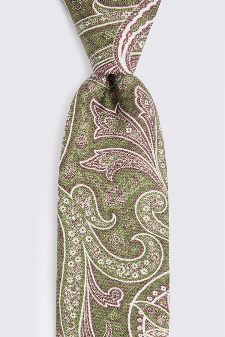 Bottinelli Olive & Dusky Pink Silk Paisley Tie