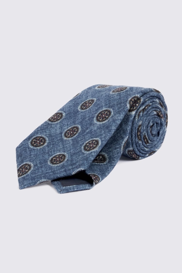 Bottinelli Denim Blue Wool Medallion Tie