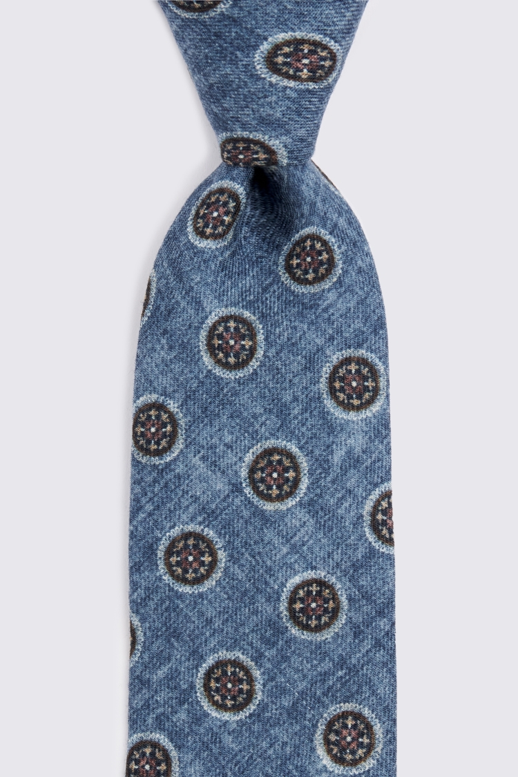 Bottinelli Denim Blue Wool Medallion Tie