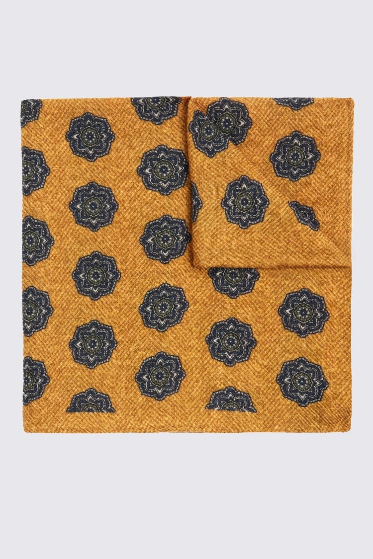 Bottinelli Mustard Wool Medallion Pocket Square