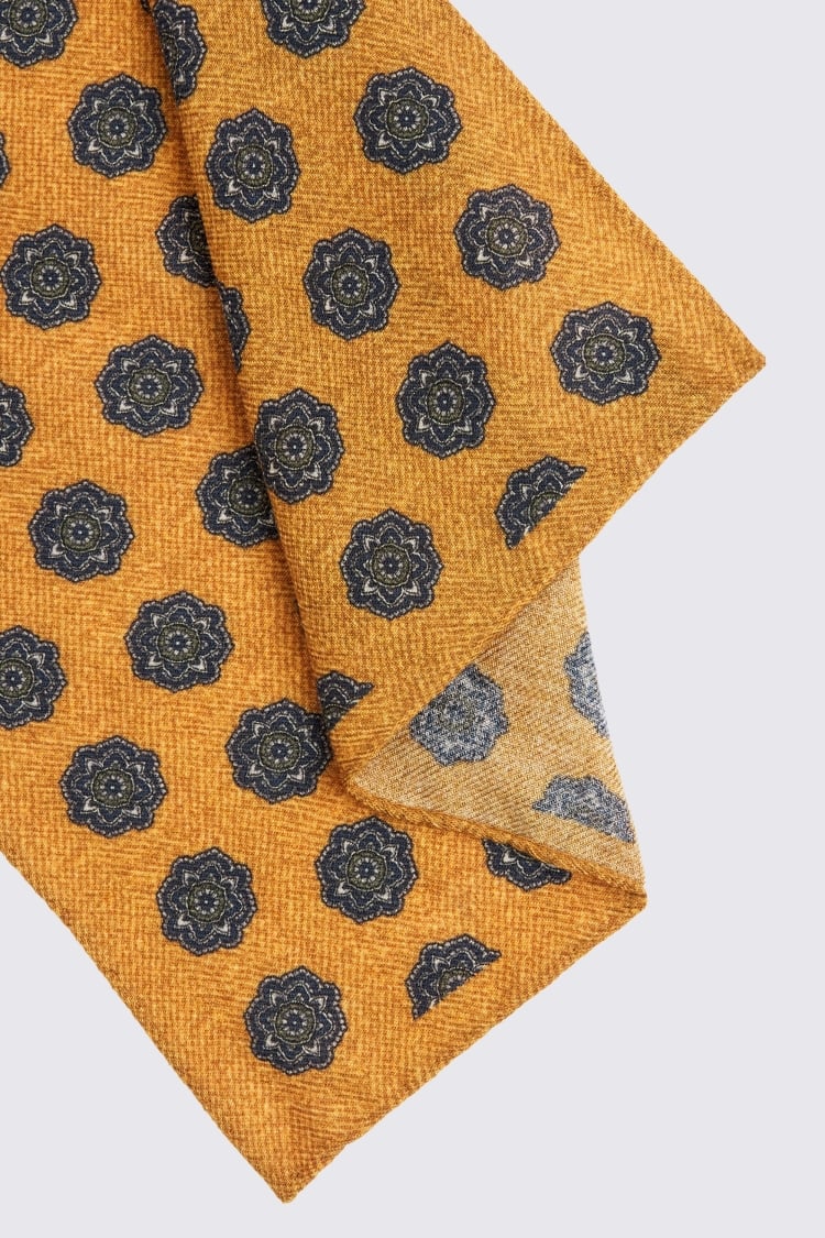 Bottinelli Mustard Wool Medallion Pocket Square