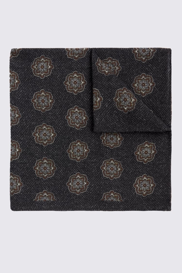 Bottinelli Charcoal Wool Medallion Pocket Square