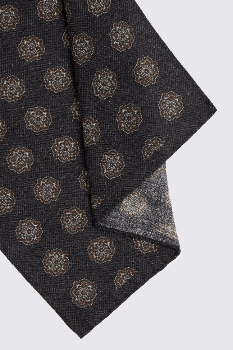 Bottinelli Charcoal Wool Medallion Pocket Square