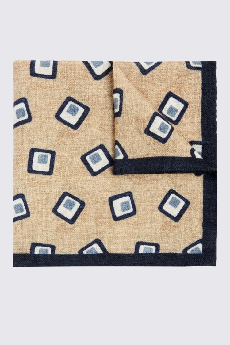 Bottinelli Beige Wool Square Pocket Square
