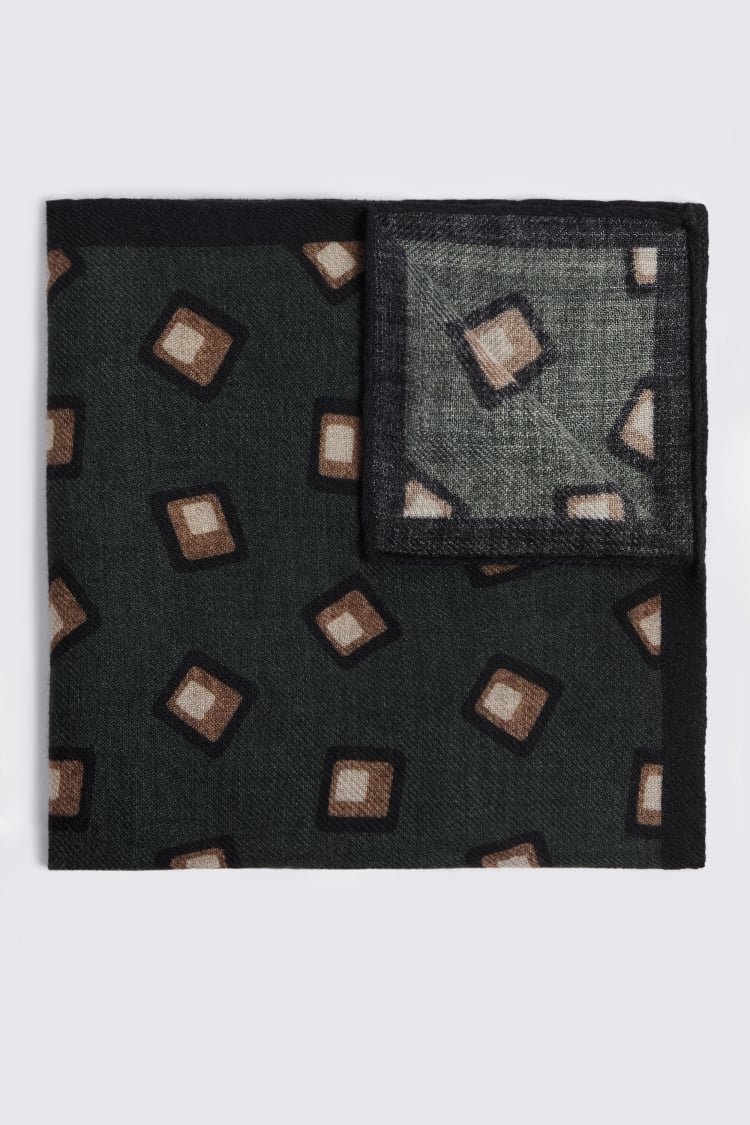 Bottinelli Dark Green Wool Square Pocket Square