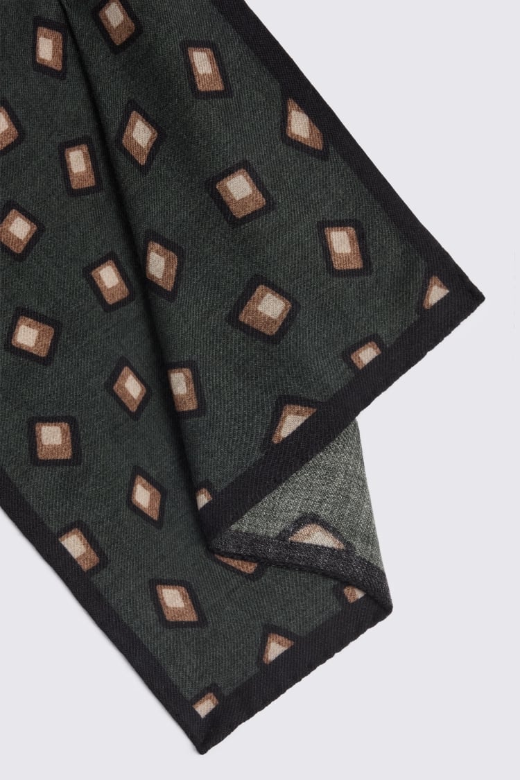 Bottinelli Dark Green Wool Square Pocket Square