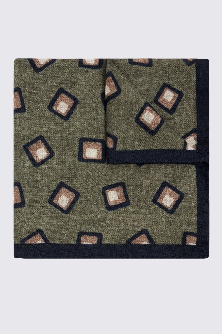 Bottinelli Khaki Wool Square Pocket Square