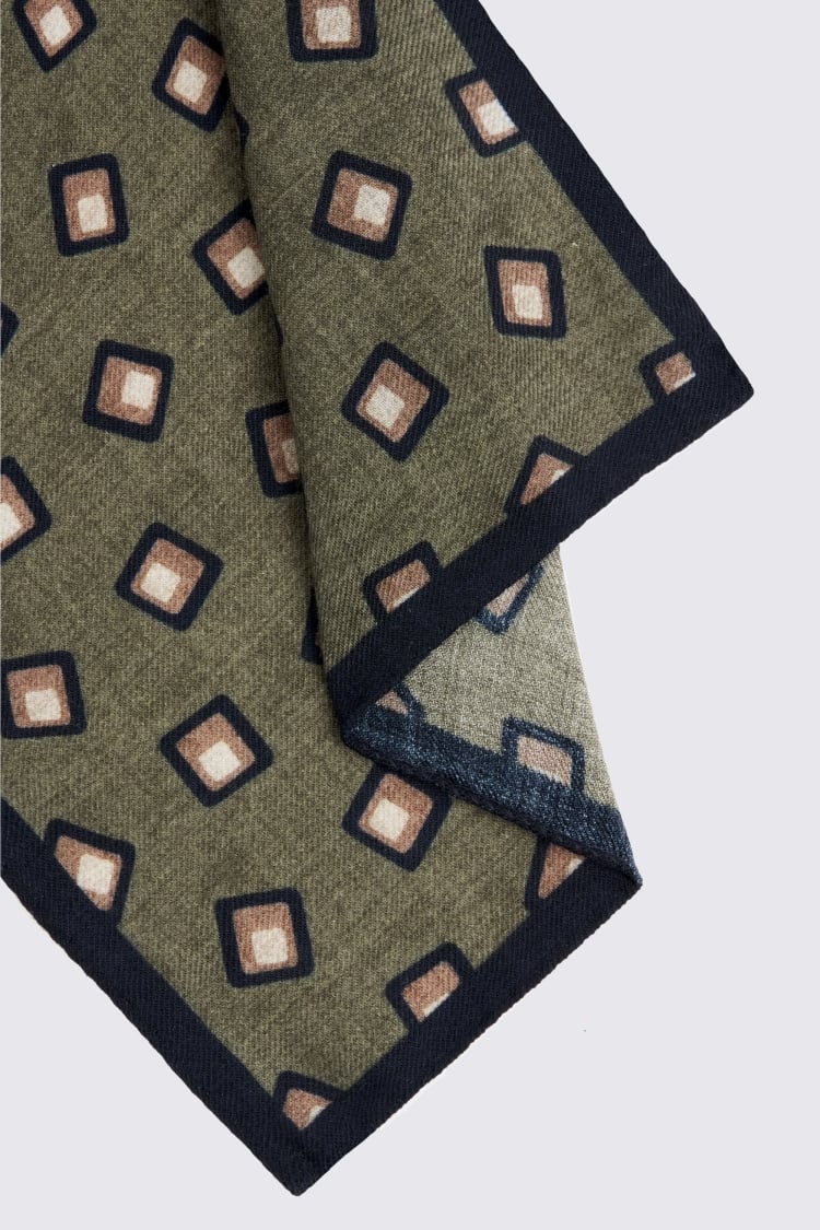 Bottinelli Khaki Wool Square Pocket Square