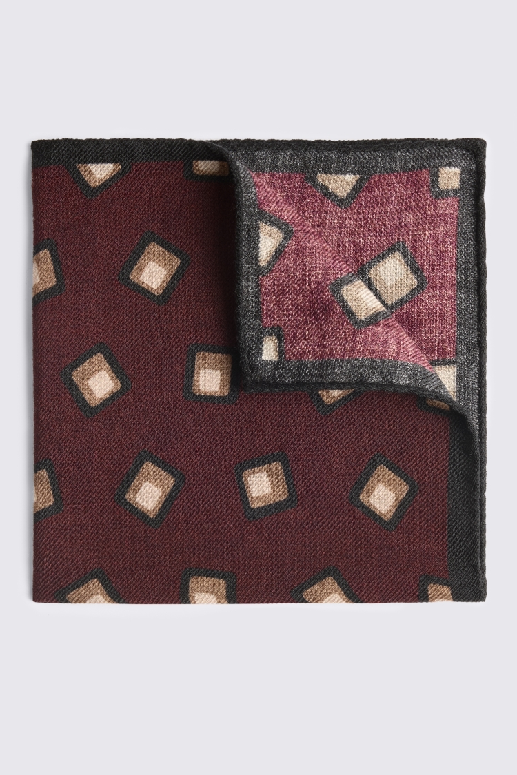 Bottinelli Burgundy Wool Square Pocket Square