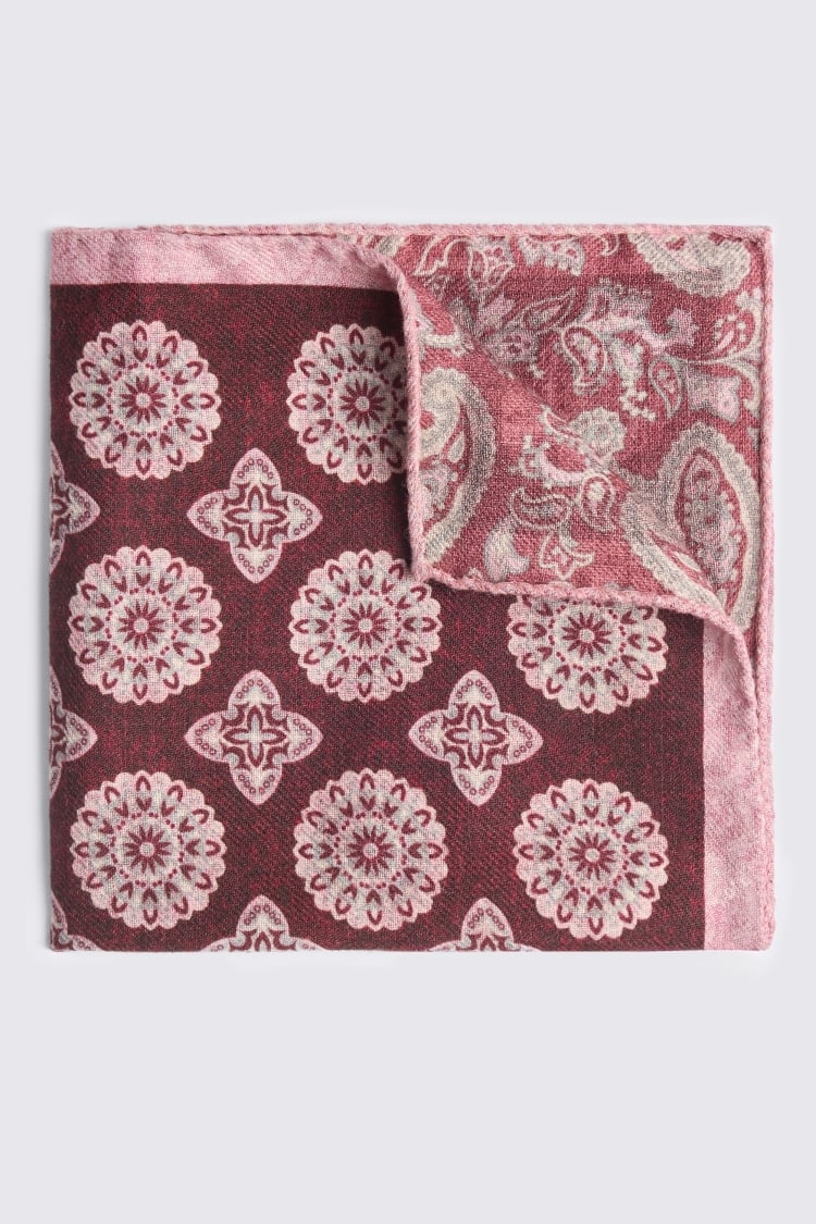 Bottinelli Burgundy Double Faced Wool Pocket Square