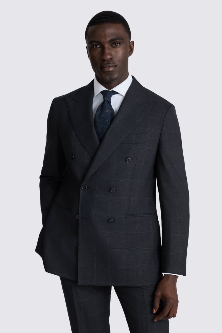 Italian Tailored Fit Navy Check Jacket