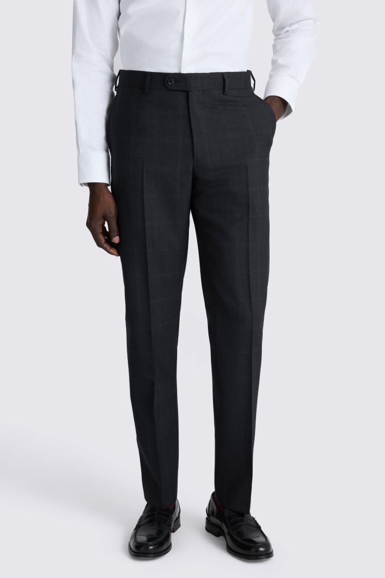 Italian Tailored Fit Navy Check Trousers