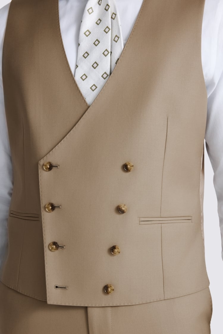 Italian Tailored Fit Taupe Twill Waistcoat
