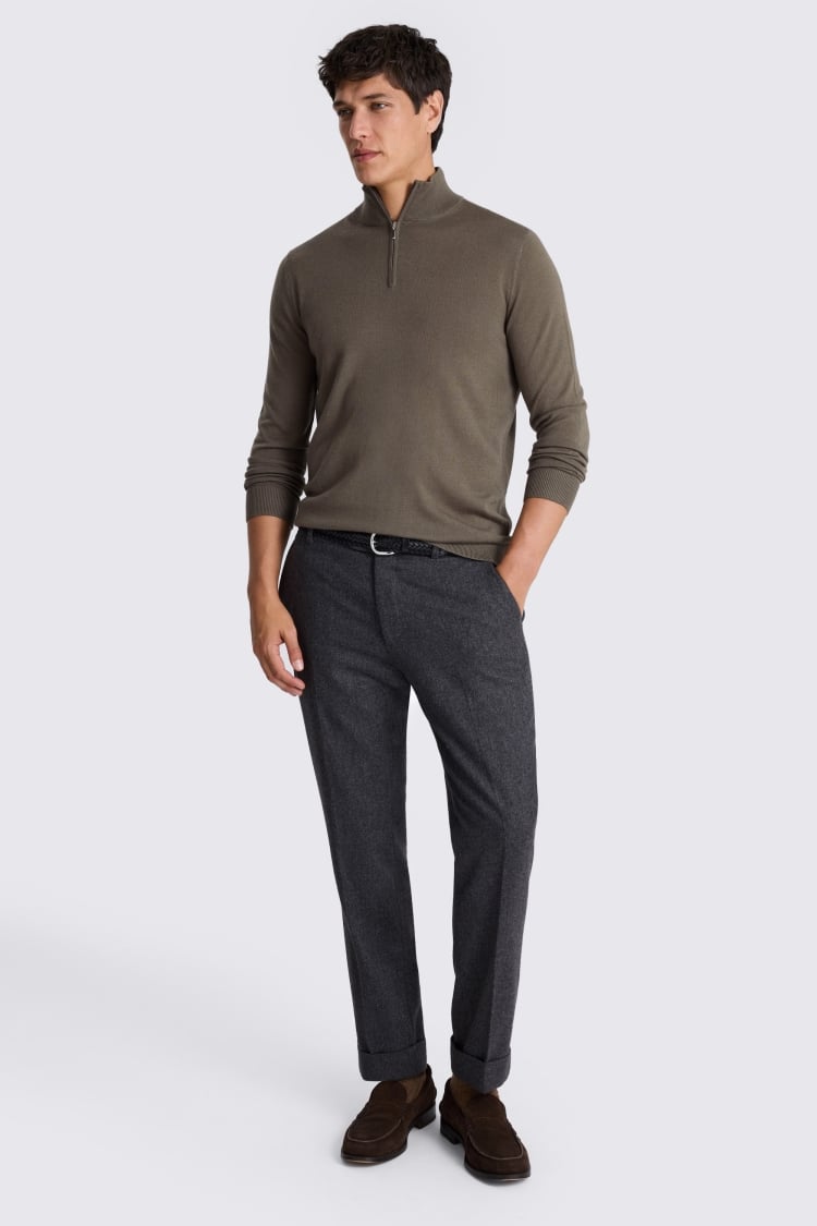 Dark Taupe Merino Zip-Neck Jumper