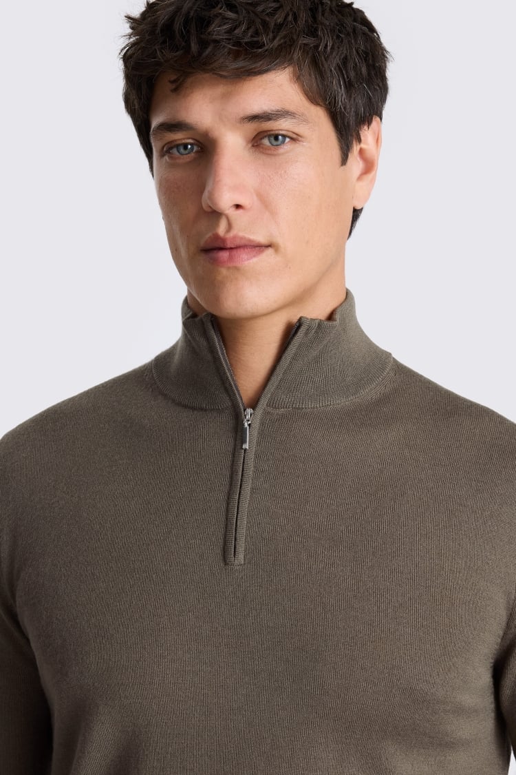 Dark Taupe Merino Zip-Neck Jumper