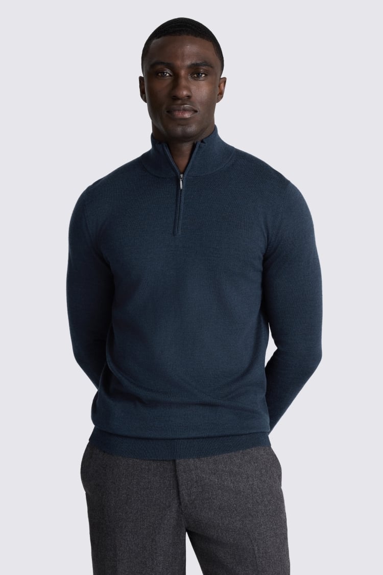 Dark Teal Merino Zip-Neck Jumper