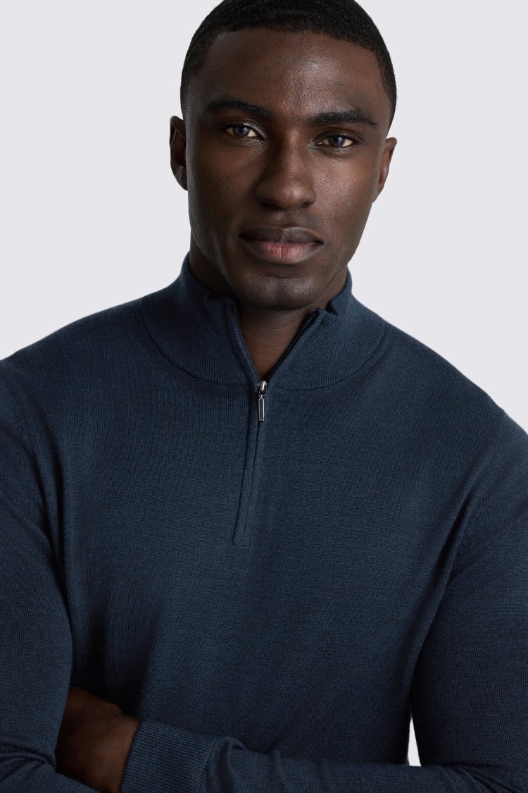 Dark Teal Merino Zip-Neck Jumper