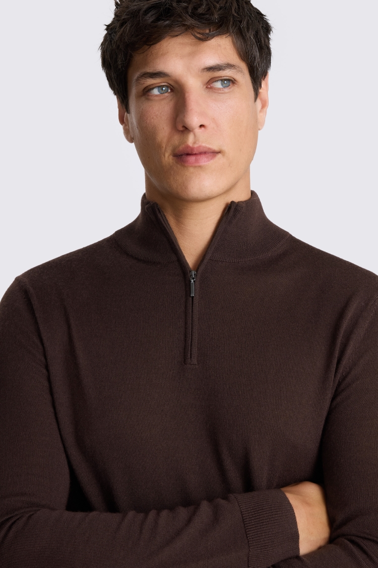 Dark Plum Merino Zip-Neck Jumper