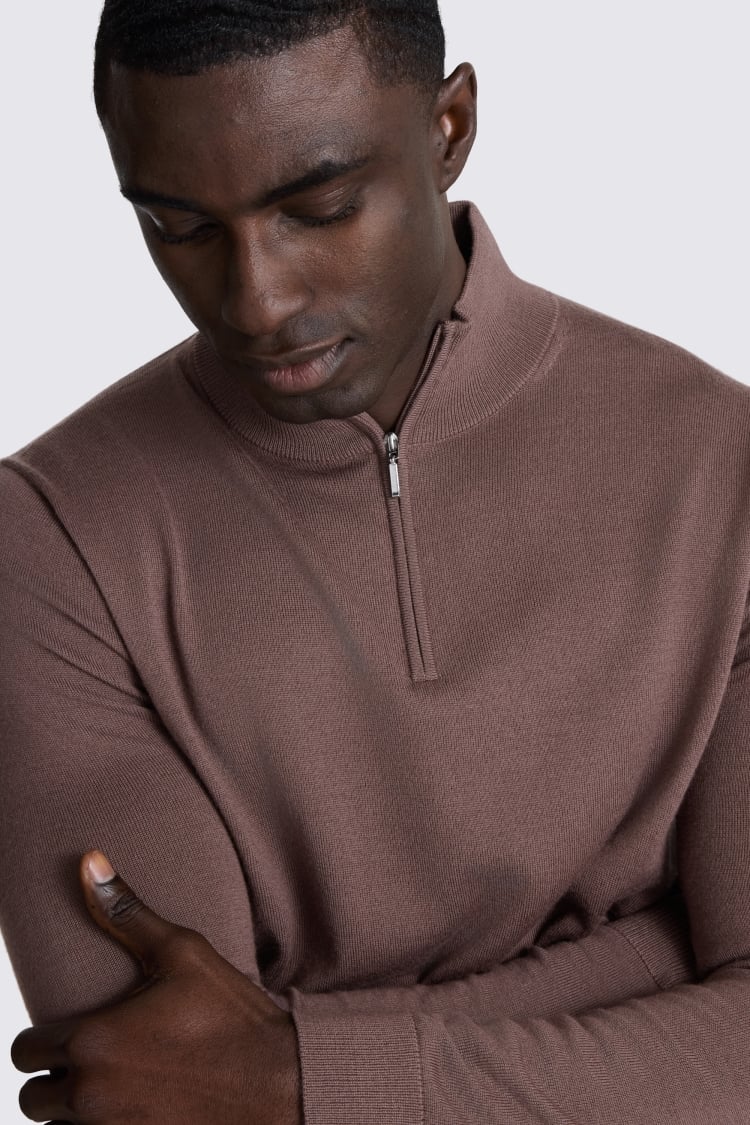 Mauve Merino Zip-Neck Jumper