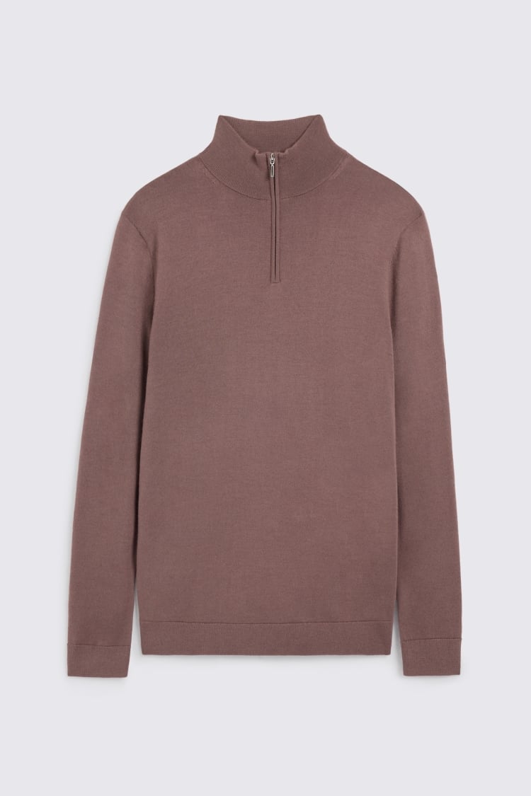 Mauve Merino Zip-Neck Jumper