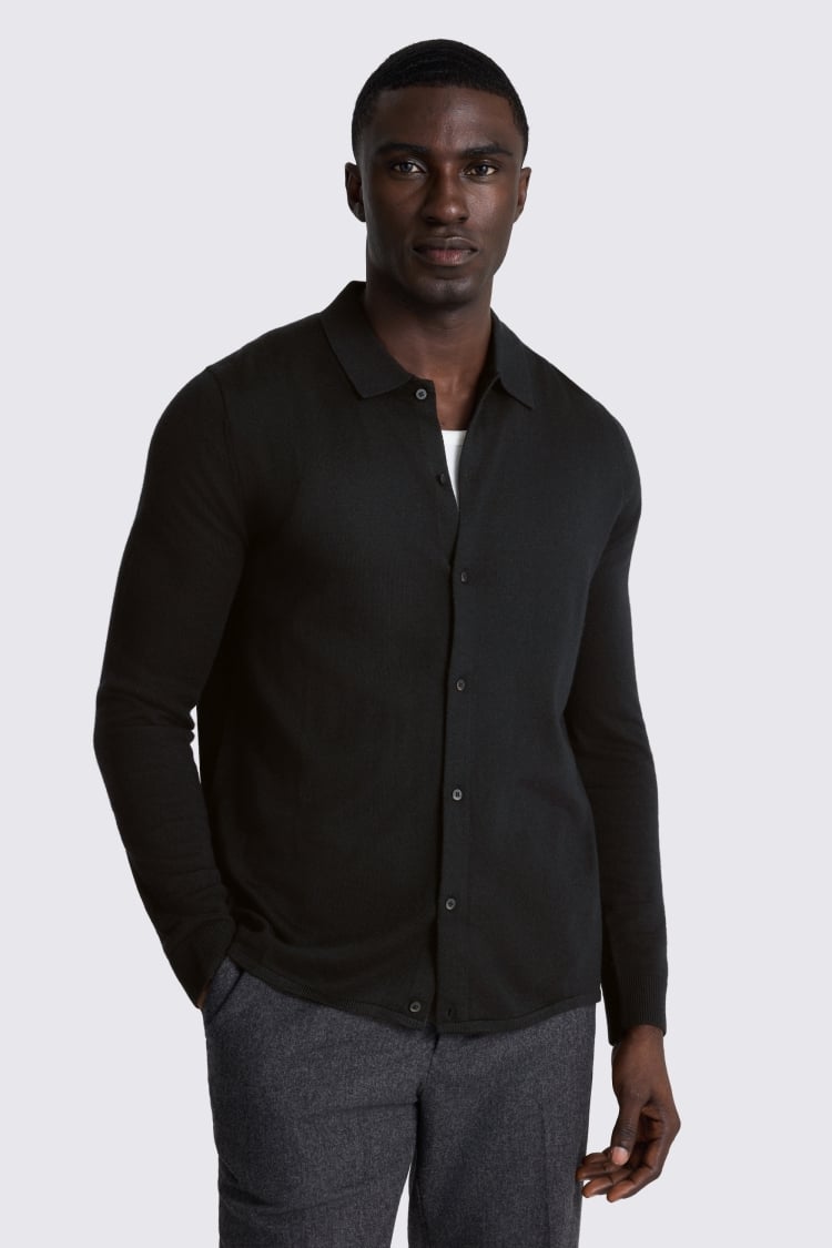 Black Merino Button Through Shirt