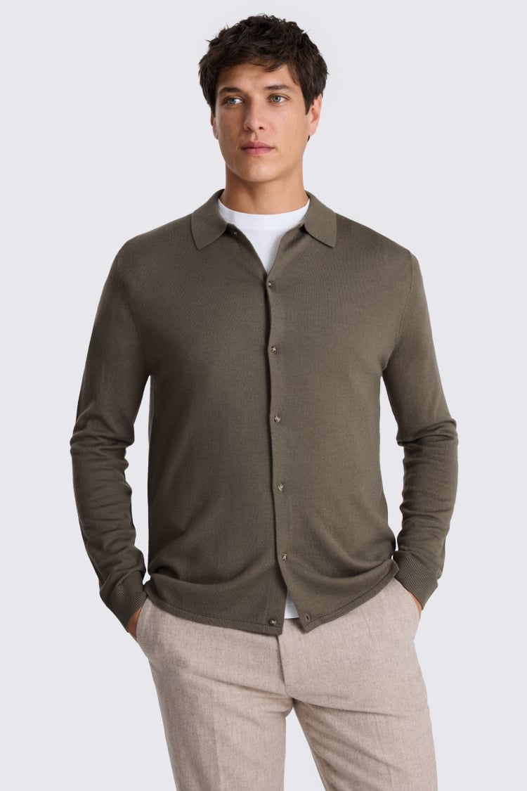 Dark Taupe Merino-Blend Shirt