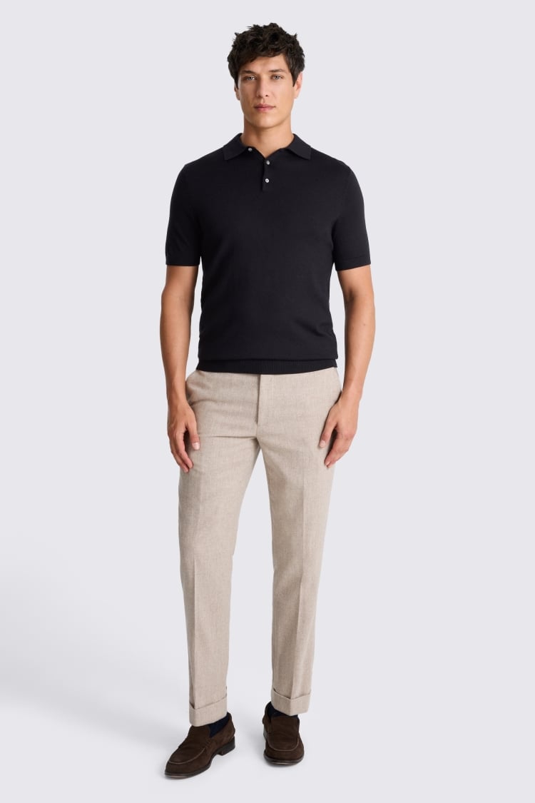 Navy Merino Knitted Polo Shirt