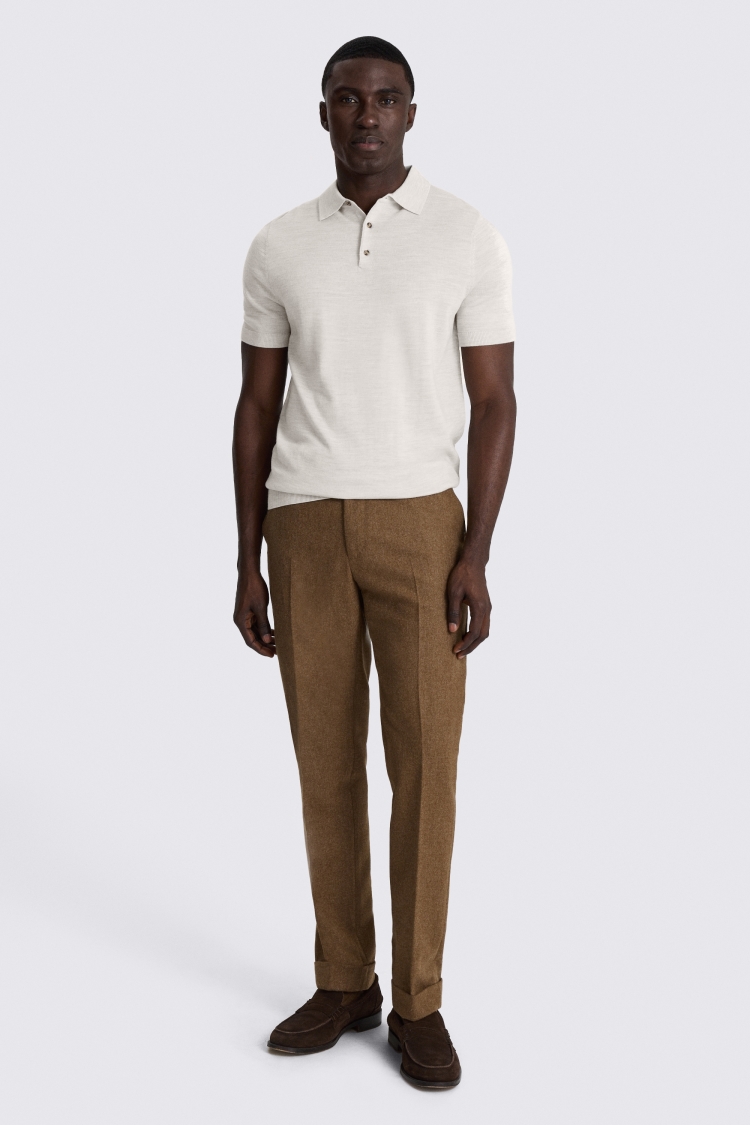 Light Oatmeal Merino Knitted Polo Shirt