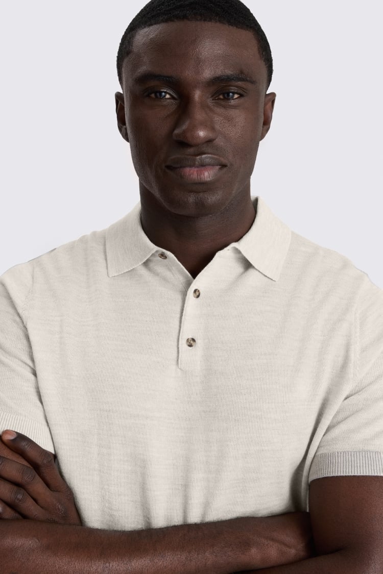 Light Oatmeal Merino Knitted Polo Shirt