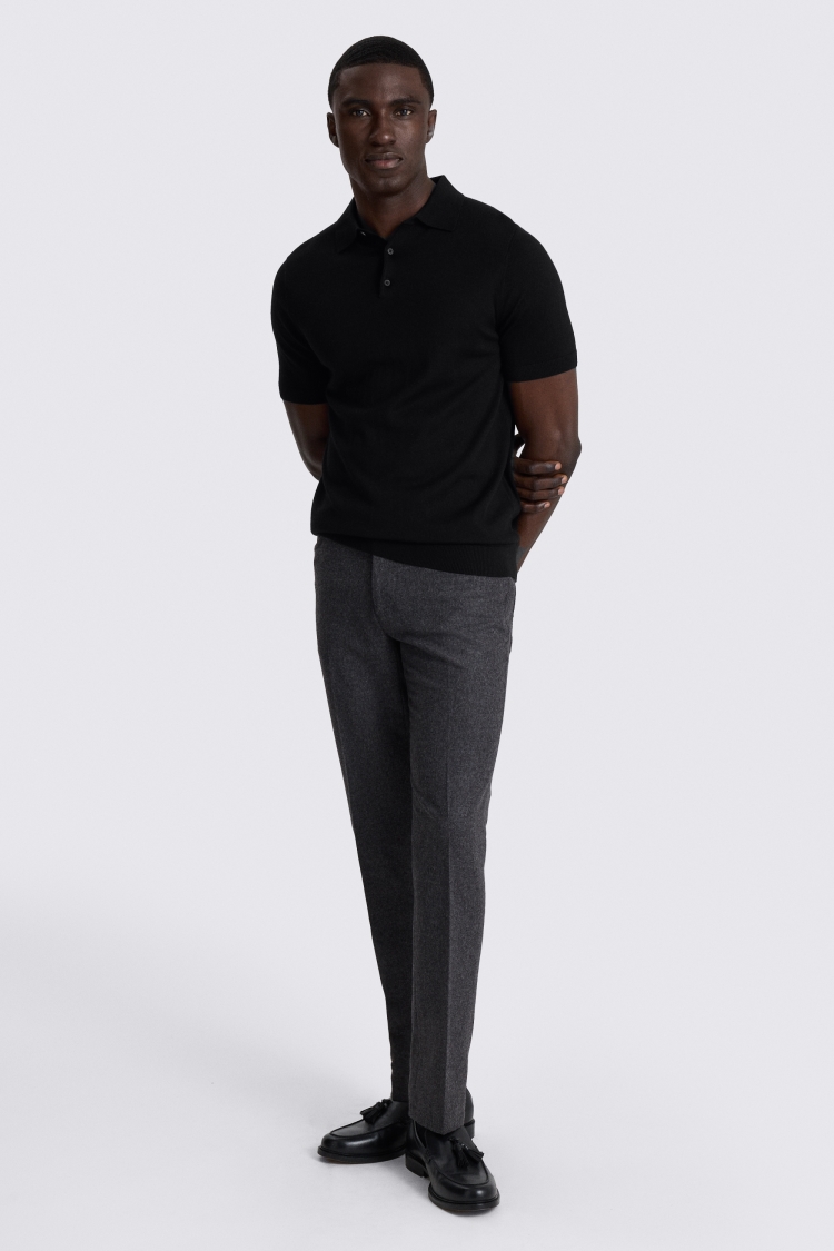 Black Merino Knitted Polo Shirt