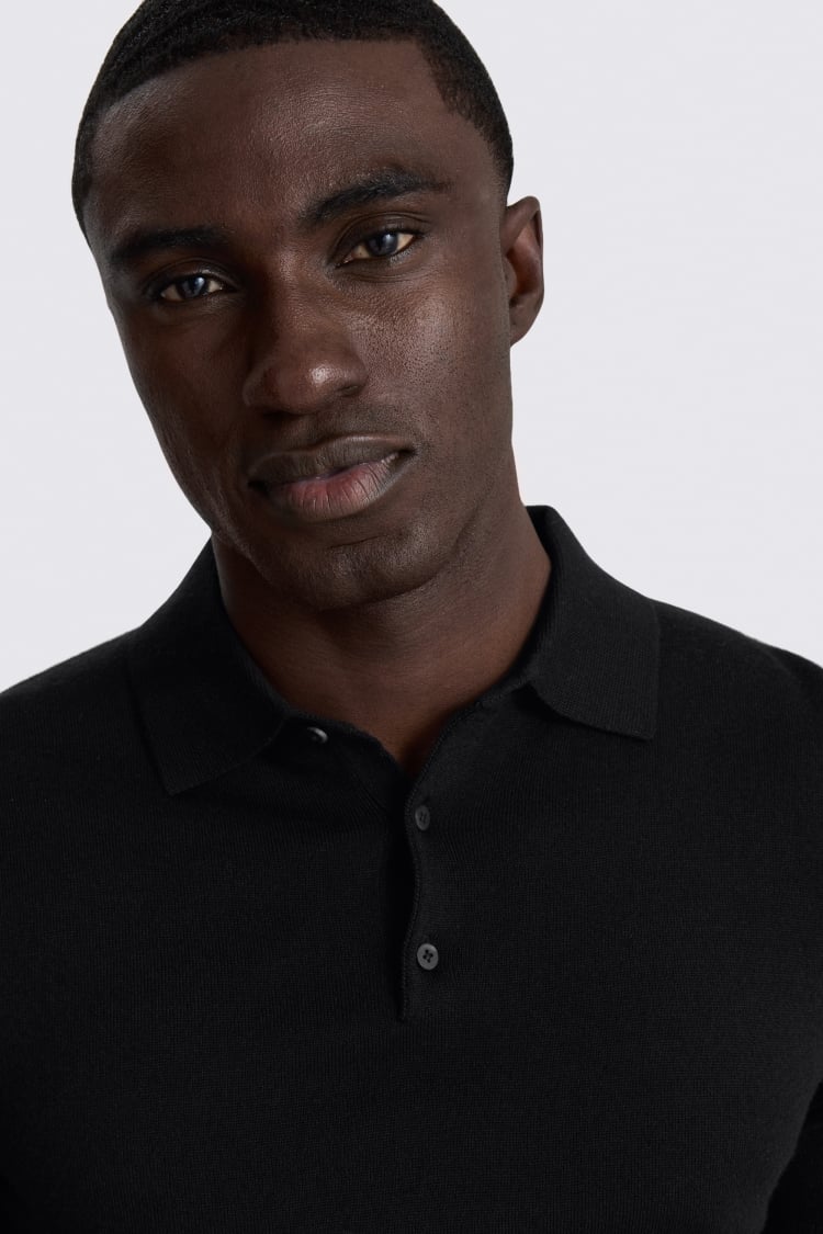 Black Merino Knitted Polo Shirt