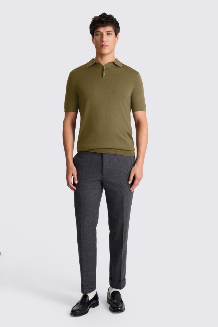 Olive Merino Knitted Polo Shirt