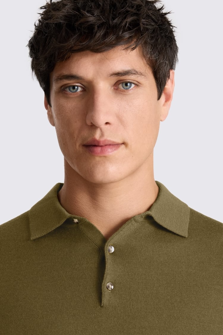 Olive Merino Knitted Polo Shirt