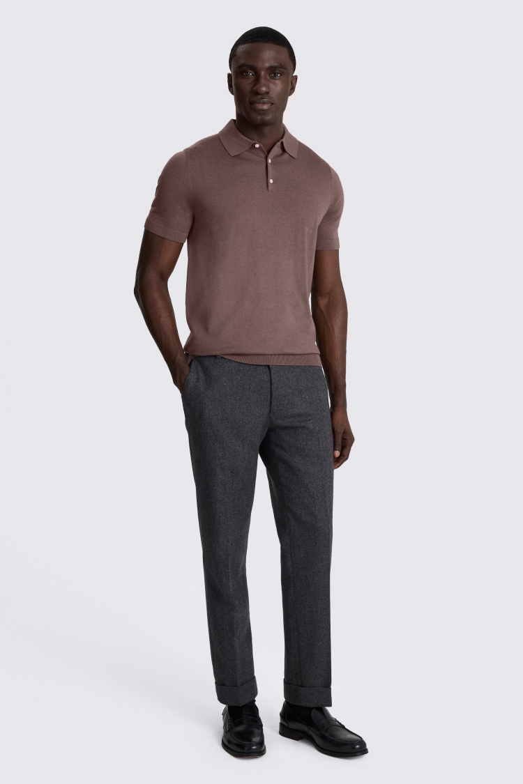 Mauve Merino Knitted Polo Shirt