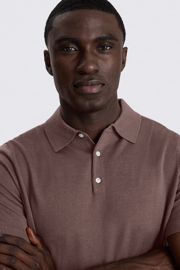 Mauve Merino Knitted Polo Shirt