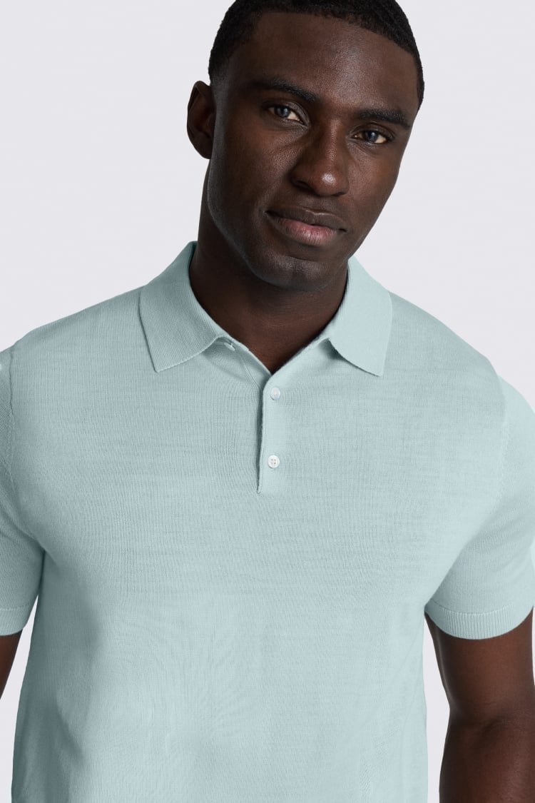 Aqua Merino Knitted Polo Shirt
