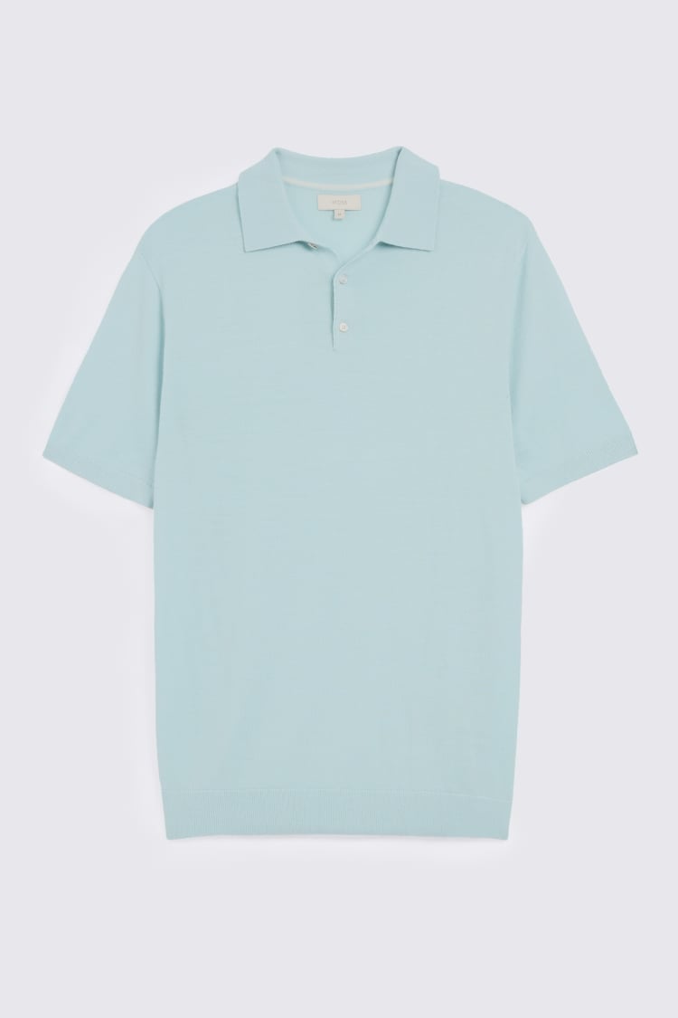 Aqua Merino Knitted Polo Shirt
