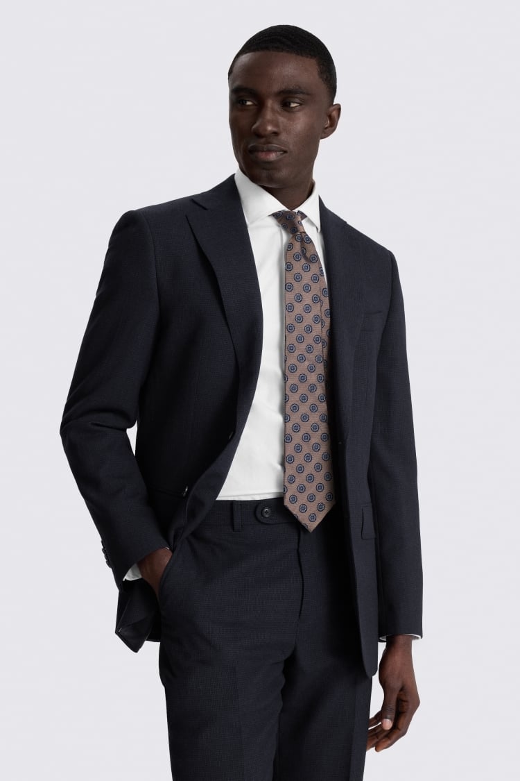 Regular Fit Navy Puppytooth Suit