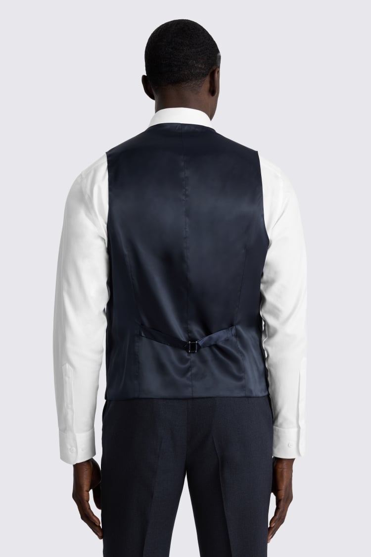 Regular Fit Navy Puppytooth Waistcoat