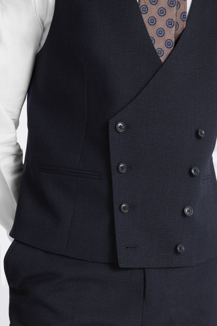 Regular Fit Navy Puppytooth Waistcoat
