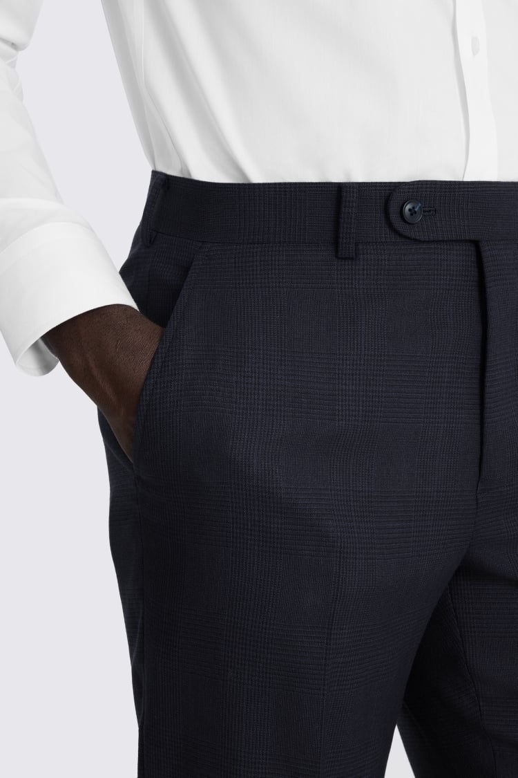 Regular Fit Navy Check Trousers