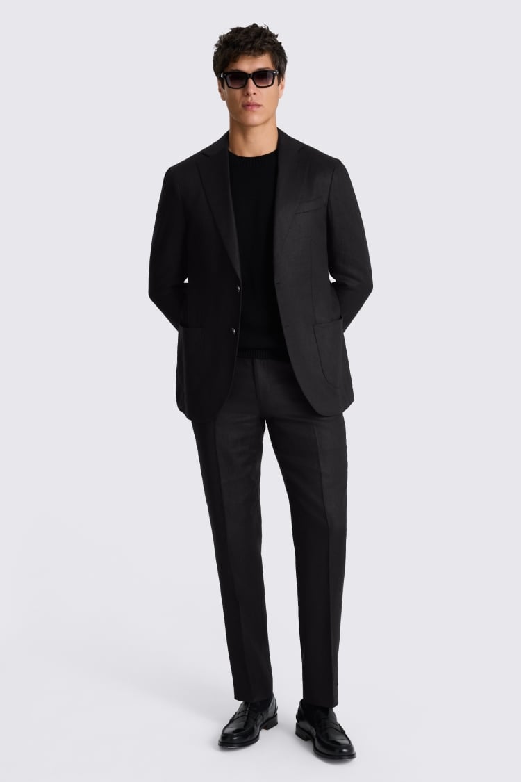 Tailored Fit Black Twill Linen Suit