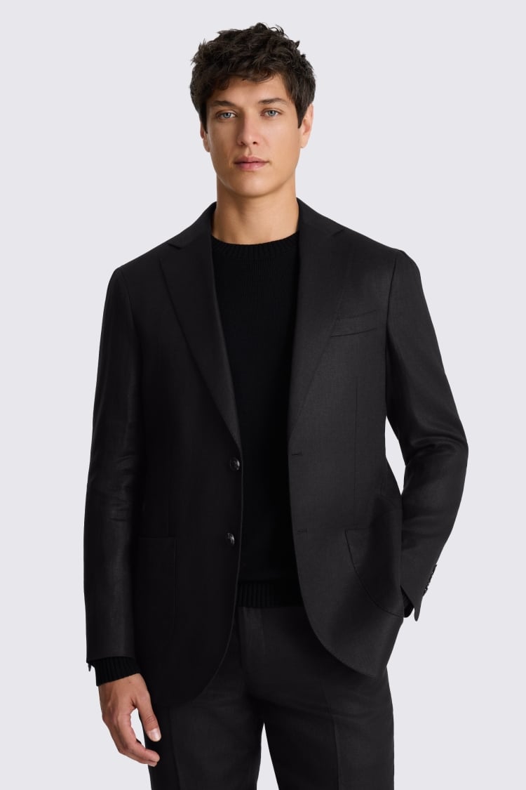 Tailored Fit Black Twill Linen Suit