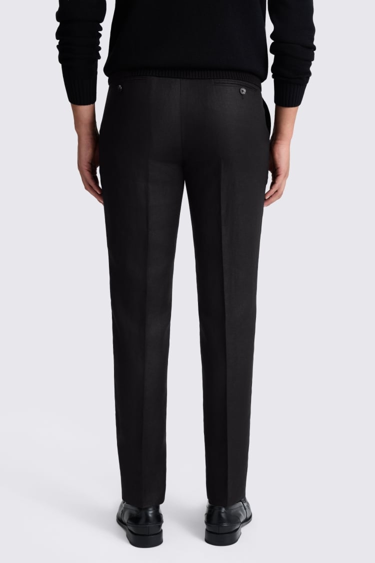 Tailored Fit Black Twill Linen Trouser