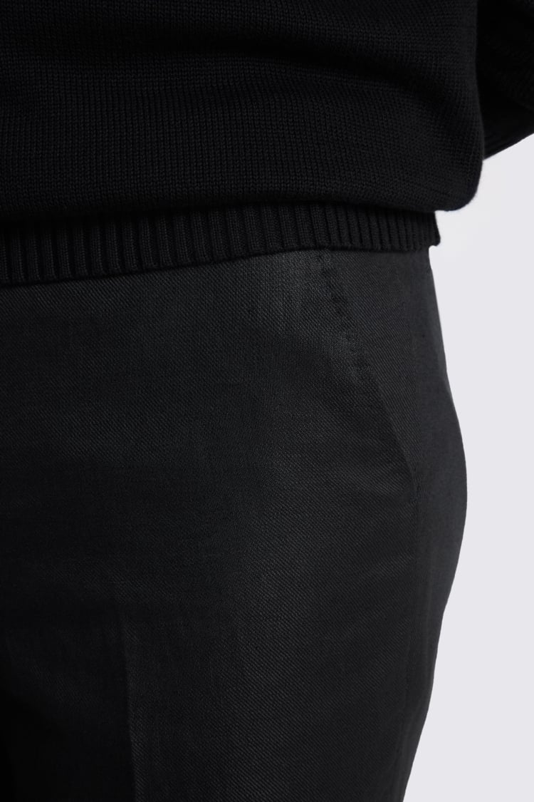 Tailored Fit Black Twill Linen Trouser