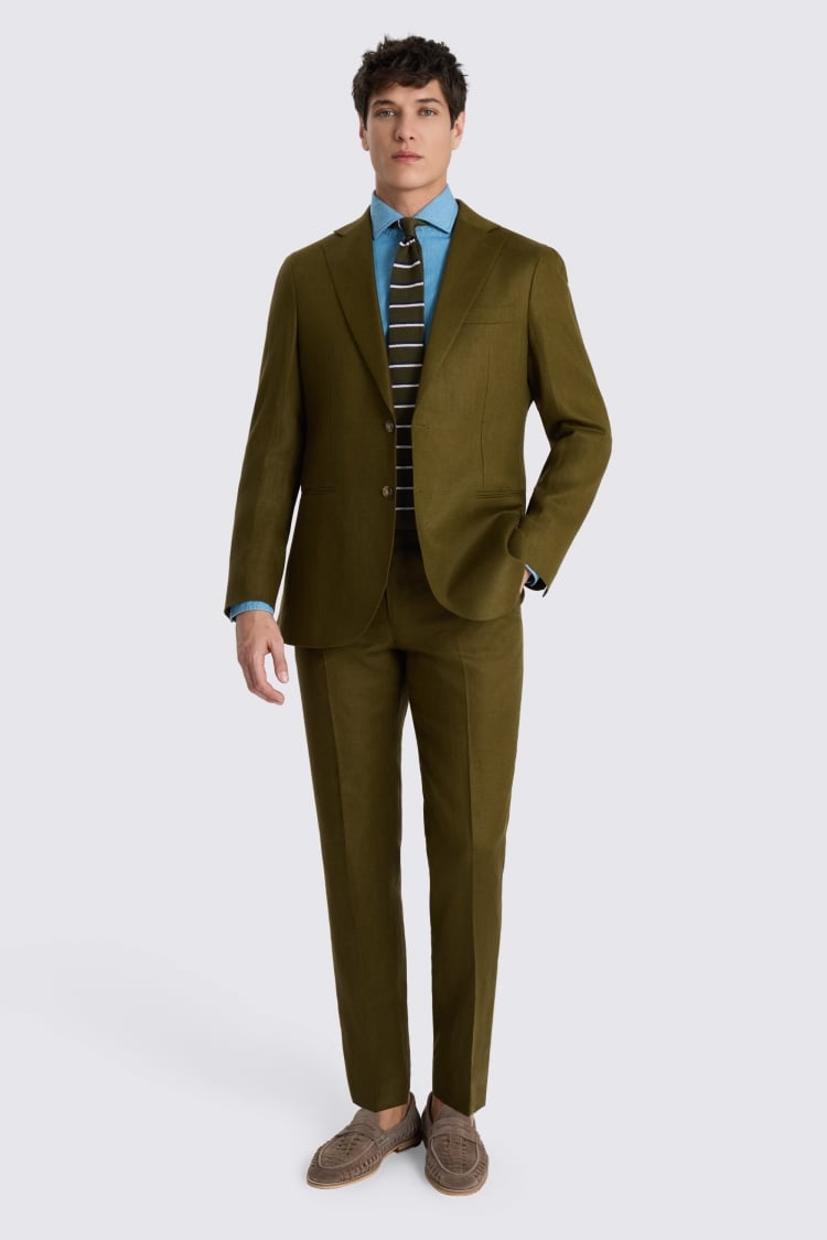 Tailored Fit Olive Linen Suit Jacket