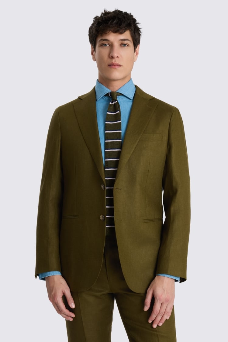 Tailored Fit Olive Linen Suit Jacket