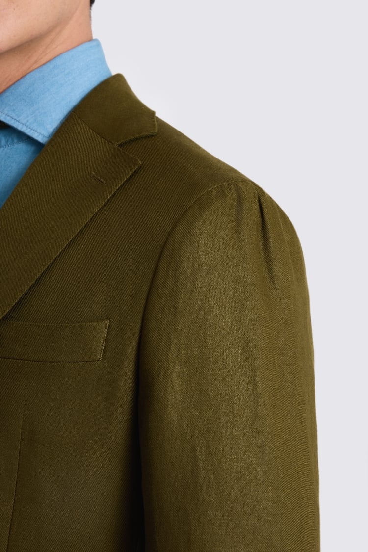 Tailored Fit Olive Linen Suit Jacket